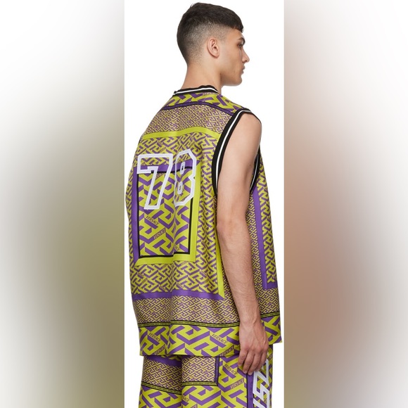 Versace La Greca Logo Silk Basketball Jersey Tank Top Size XL - Picture 3 of 14